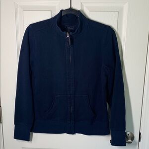 LL Bean navy blue zip up sweatshirt with velvet accents size small